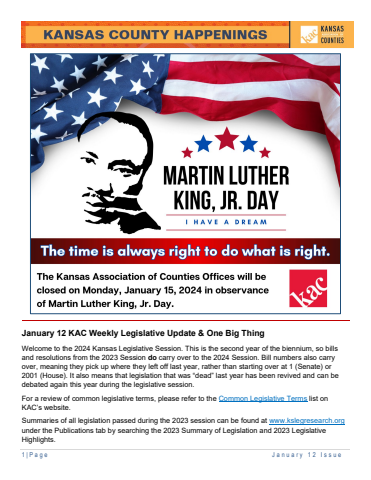 Kansas County Happenings January 12 Issue