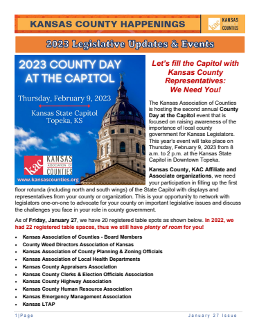 Kansas County Happenings January 27 Issue