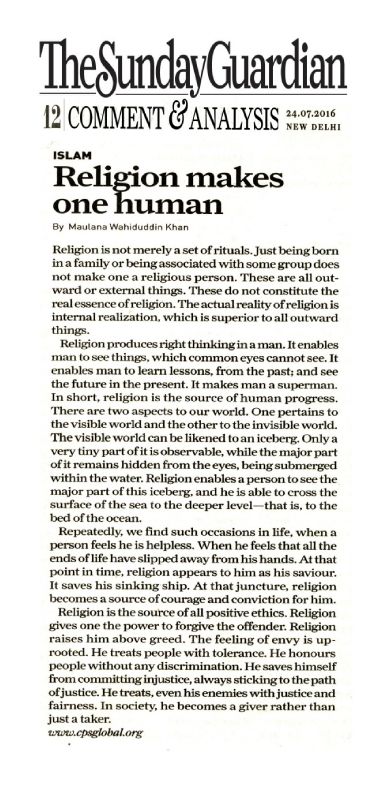 Religion makes one human 