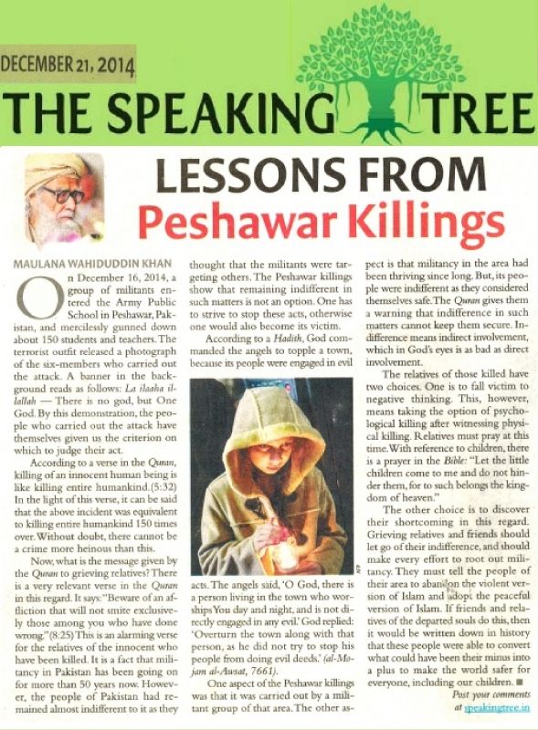 Lessons from Peshawar Killings, ST, 21.12.14