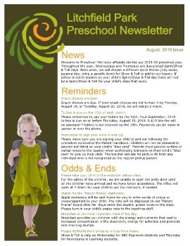 Preschool Newsletter August 2019