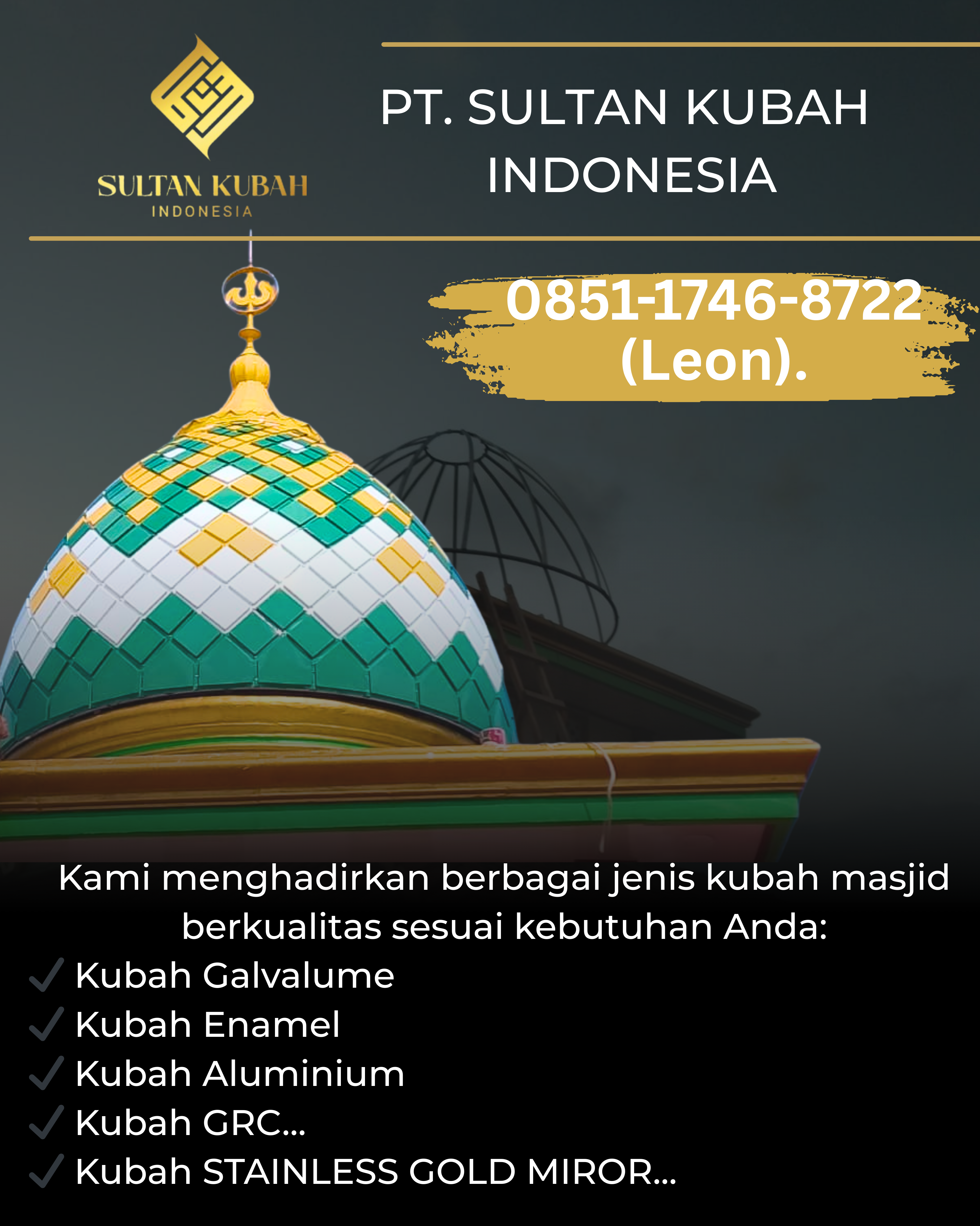 JUAL KUBAH MASJID BERKUALITAS DI KEC. TANAH ABANG, KOTA JAKARTA PUSAT (WA: 0851-1746-8722)
