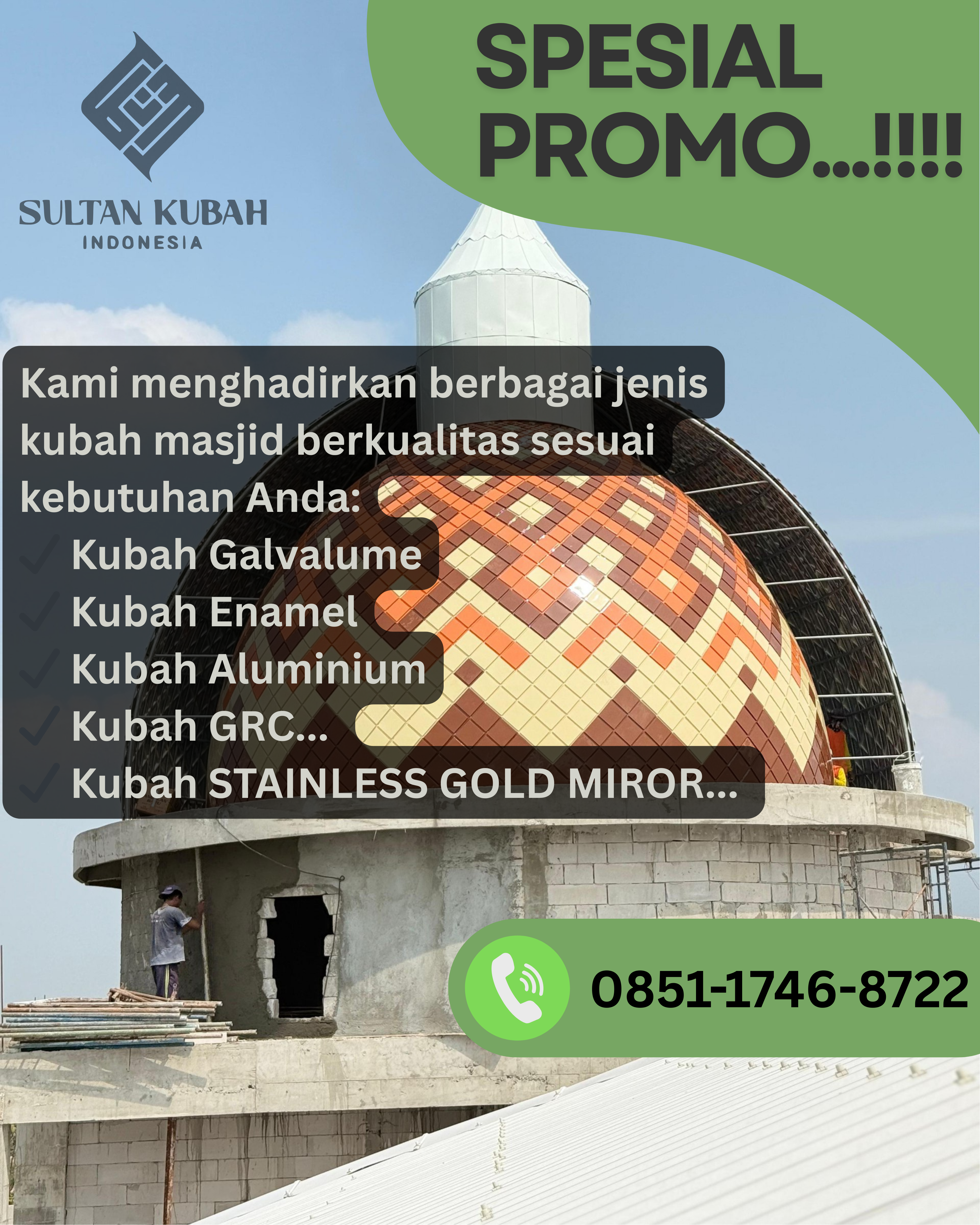 JUAL KUBAH MASJID BERKUALITAS DI KEC. KOTAMOBAGU SELATAN, KAB. KOTAMOBAGU (WA: 0851-1746-8722)