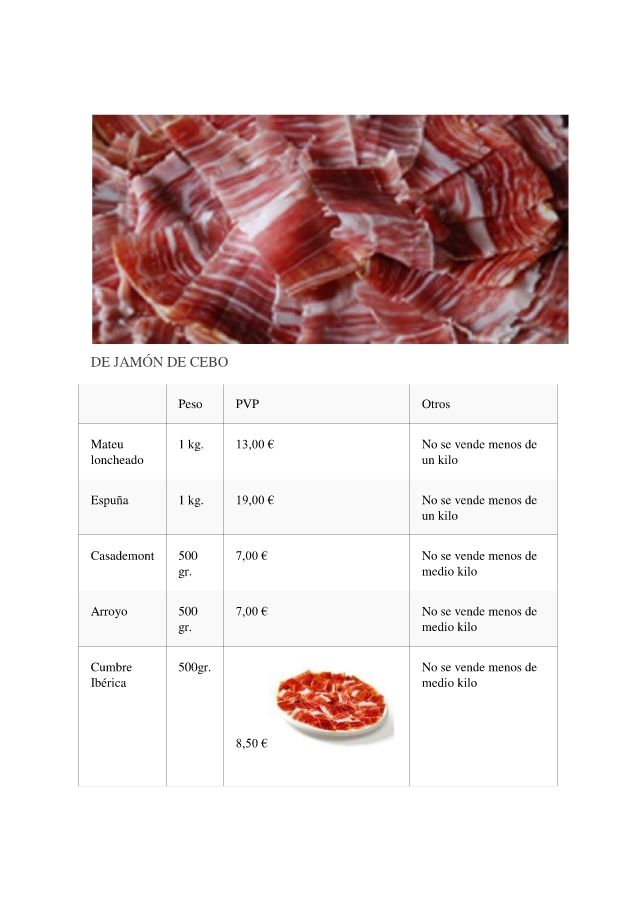 catalogo jamon loncheado