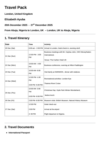 london, uk travel pack