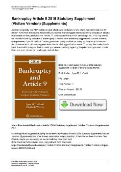 Bankruptcy Article 9 2016 Statutory Supplement (Visilaw Version) (Supplements)Lynn M. LoPucki