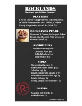 Rocklands BBQ and Grilling Menu