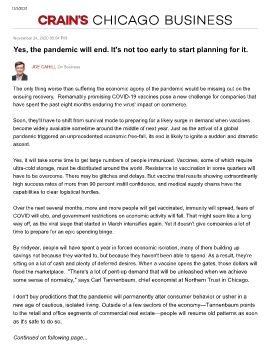 COVID pandemic will end, and businesses should plan for it 11.24.20