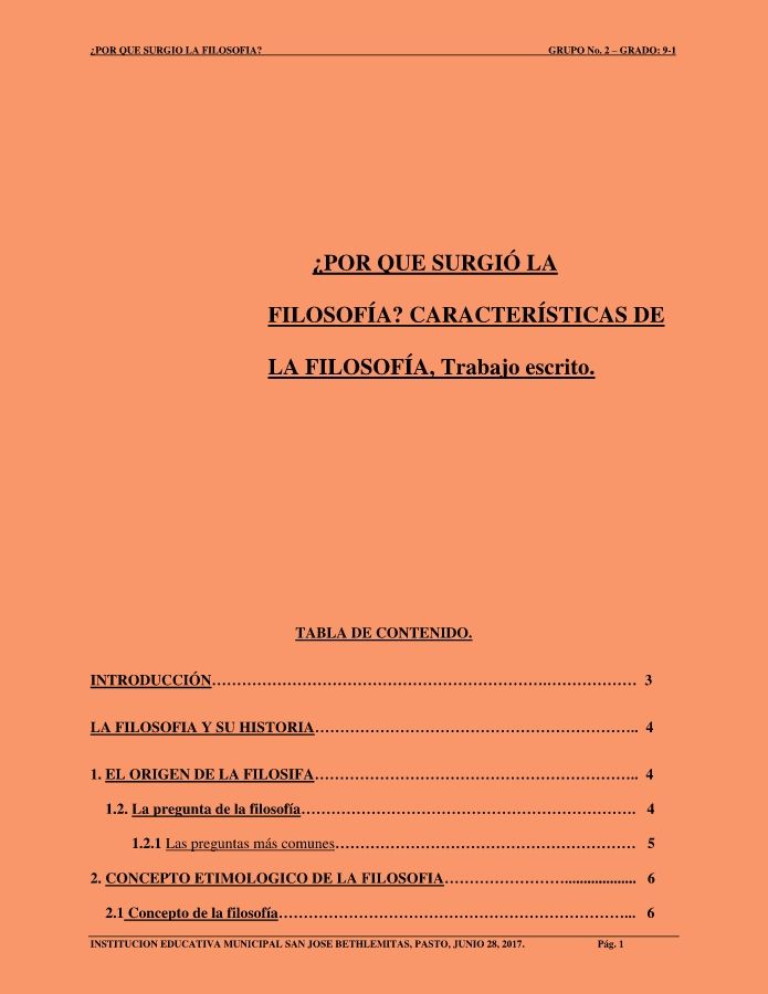 Porque surgio la filosofia y caracteristicas Grado 9-1 Grupo #2