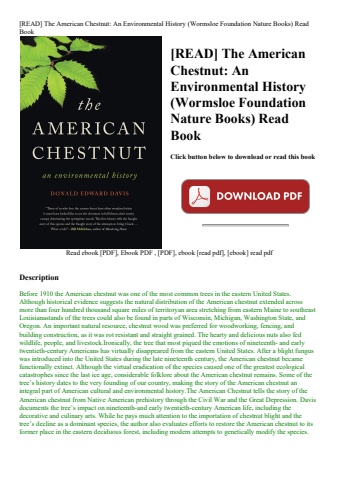 [read] the american chestnut an environmental history (wormsloe foundation nature books) read book