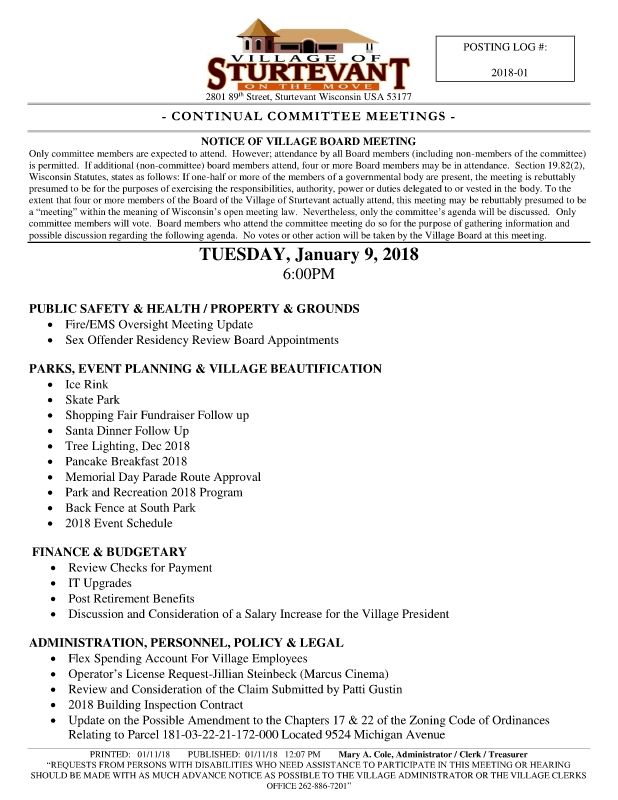 Committee Meeting Continuation 1.9.18