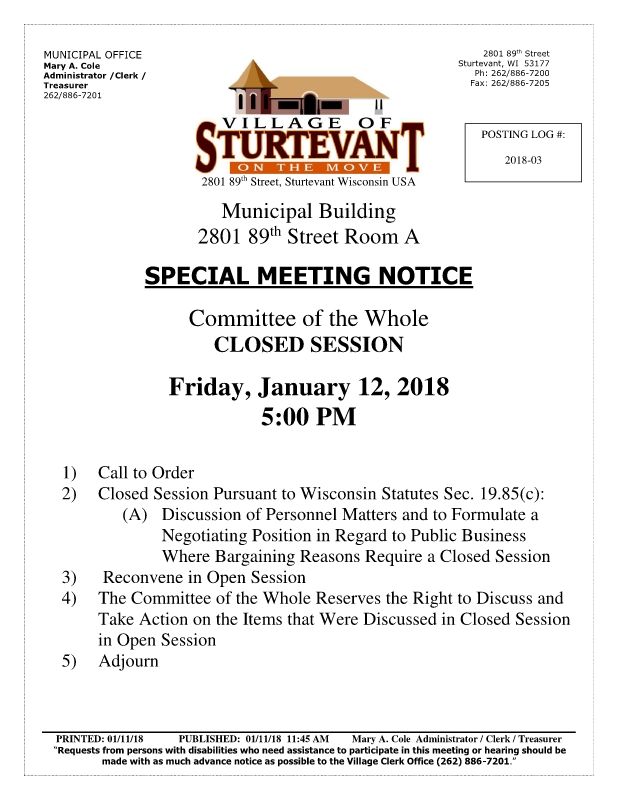 Committee of the Whole Meeting 1.12.18