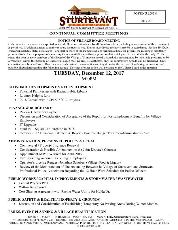 Committee Meeting Agenda 12.12.17