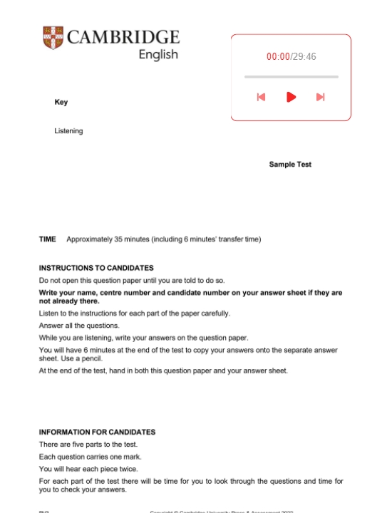A2 Key: Listening
