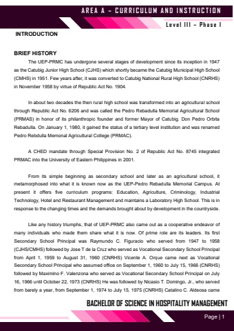 BSHM Template Narrative AREA 1 SAMPLE