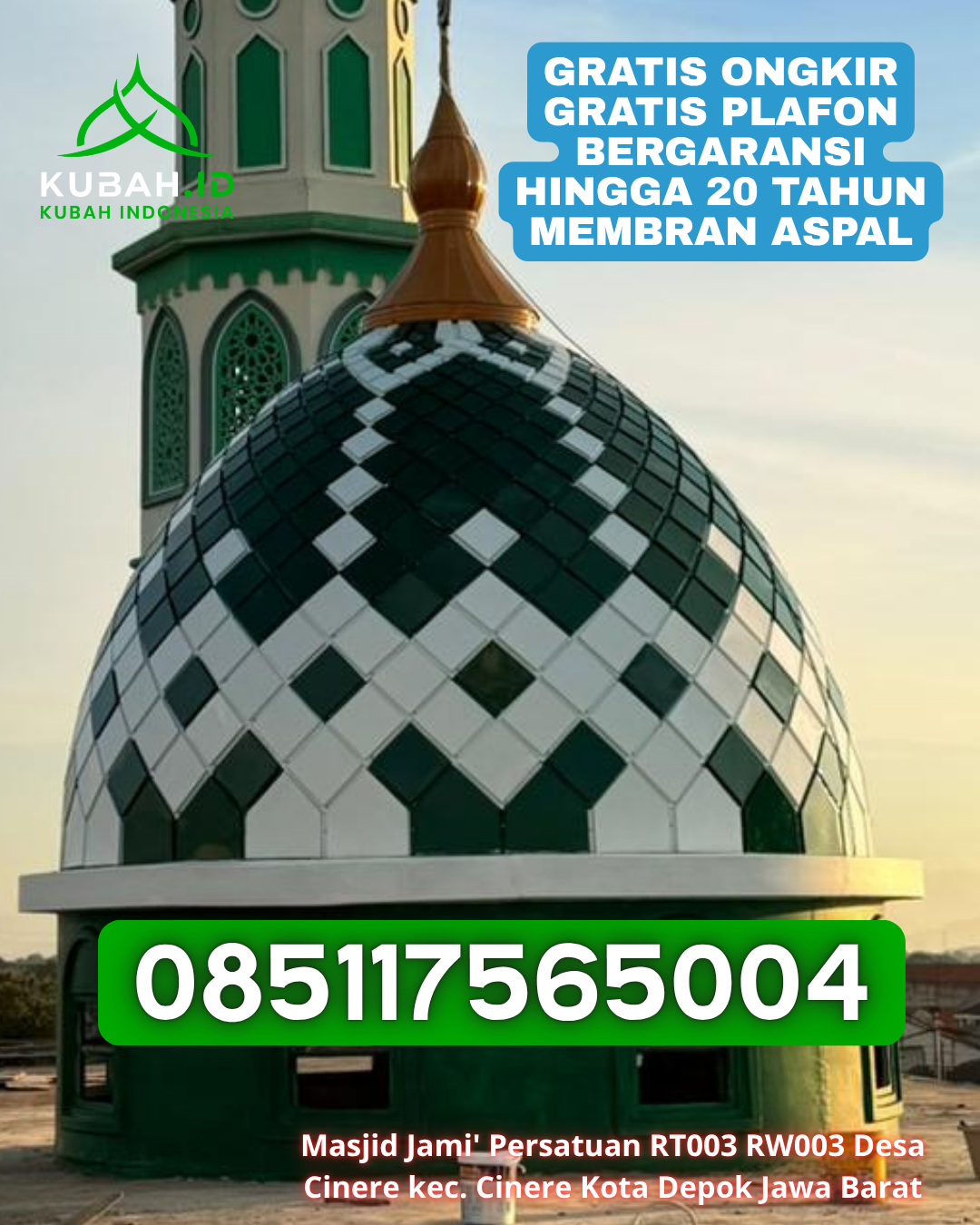 KUBAH MASJID GRC KUAT DAN TAHAN LAMA DI PEMANGKAT, KAB. SAMBAS, KALIMANTAN BARAT (WA: 085117565004)