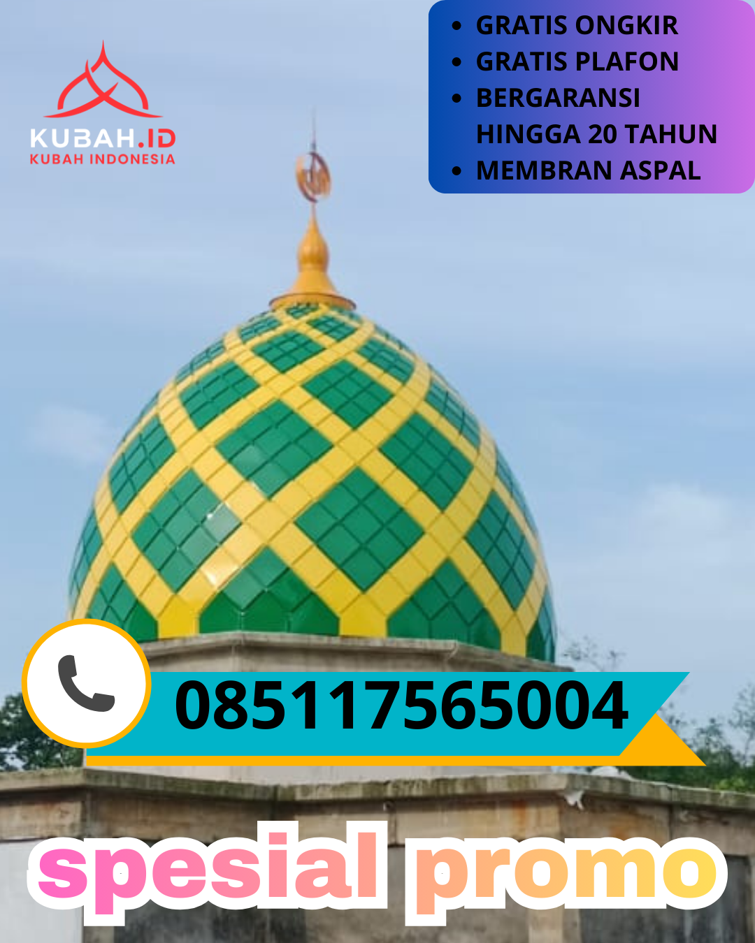 KUBAH MASJID GALVALUME BERKUALITAS BERGARANSI DI KEC. PRAJEKAN, KAB. BONDOWOSO, JAWA TIMUR (WA: 085117565004)
