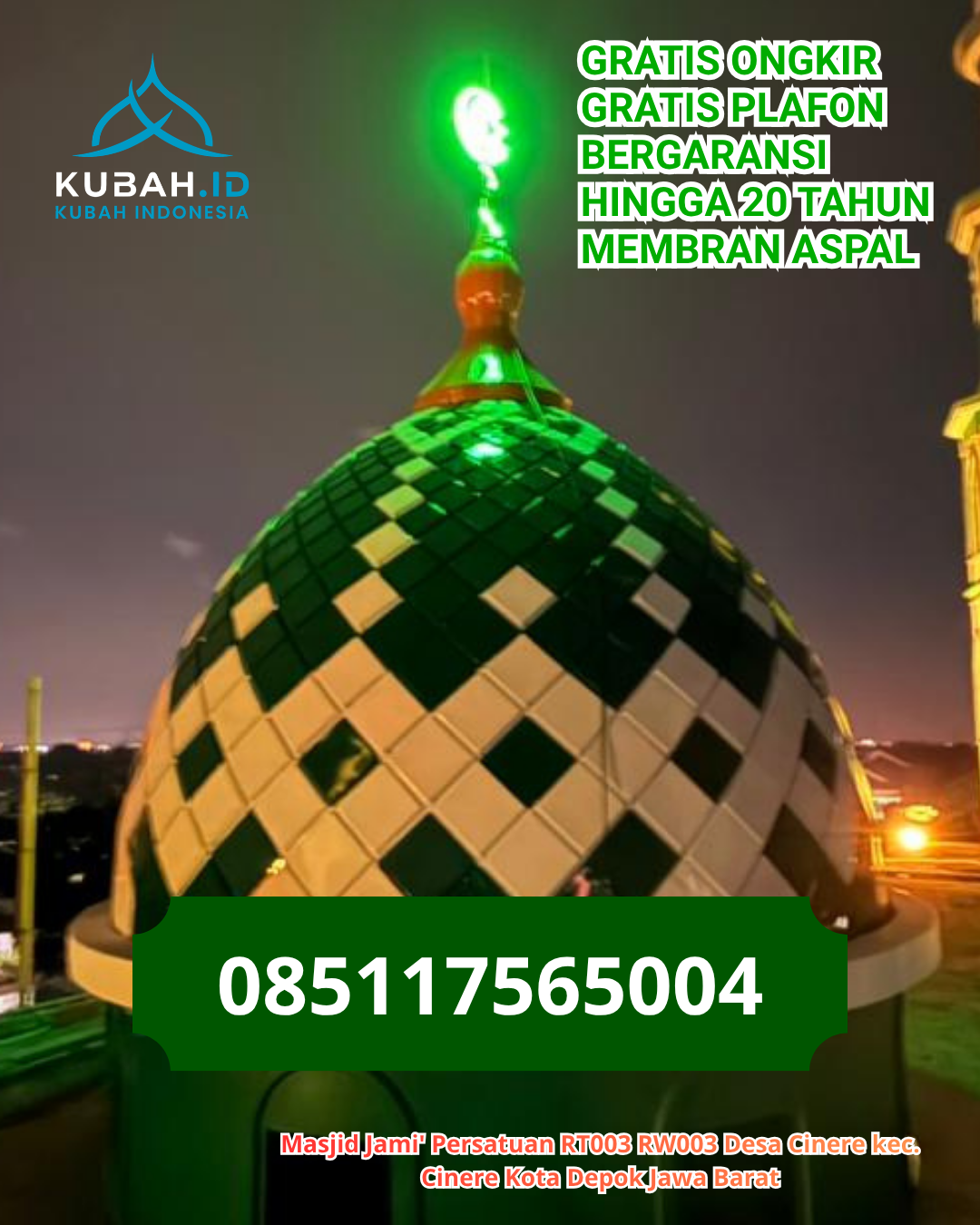 PABRIK KUBAH MASJID STAINLESS STEEL DI PONTIANAK BARAT, KOTA PONTIANAK, KALIMANTAN BARAT (WA: 085117565004)