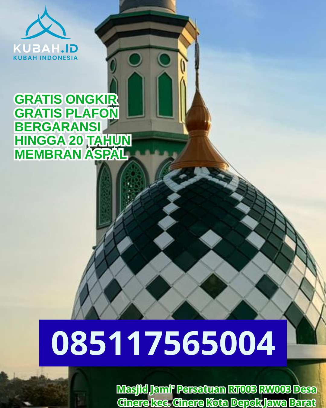 KUBAH MASJID GRC KUAT DAN TAHAN LAMA DI KELAM PERMAI, KAB. SINTANG, KALIMANTAN BARAT (WA: 085117565004)
