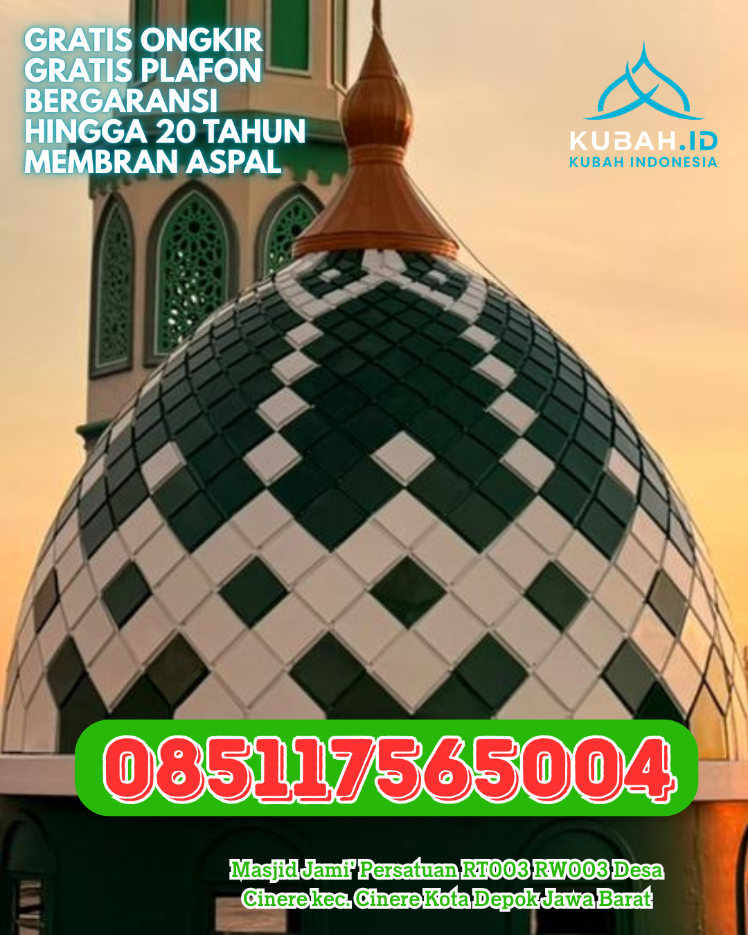 KUBAH MASJID GRC KUAT DAN TAHAN LAMA DI GELUMBANG, MUARA ENIM (WA: 085117565004)