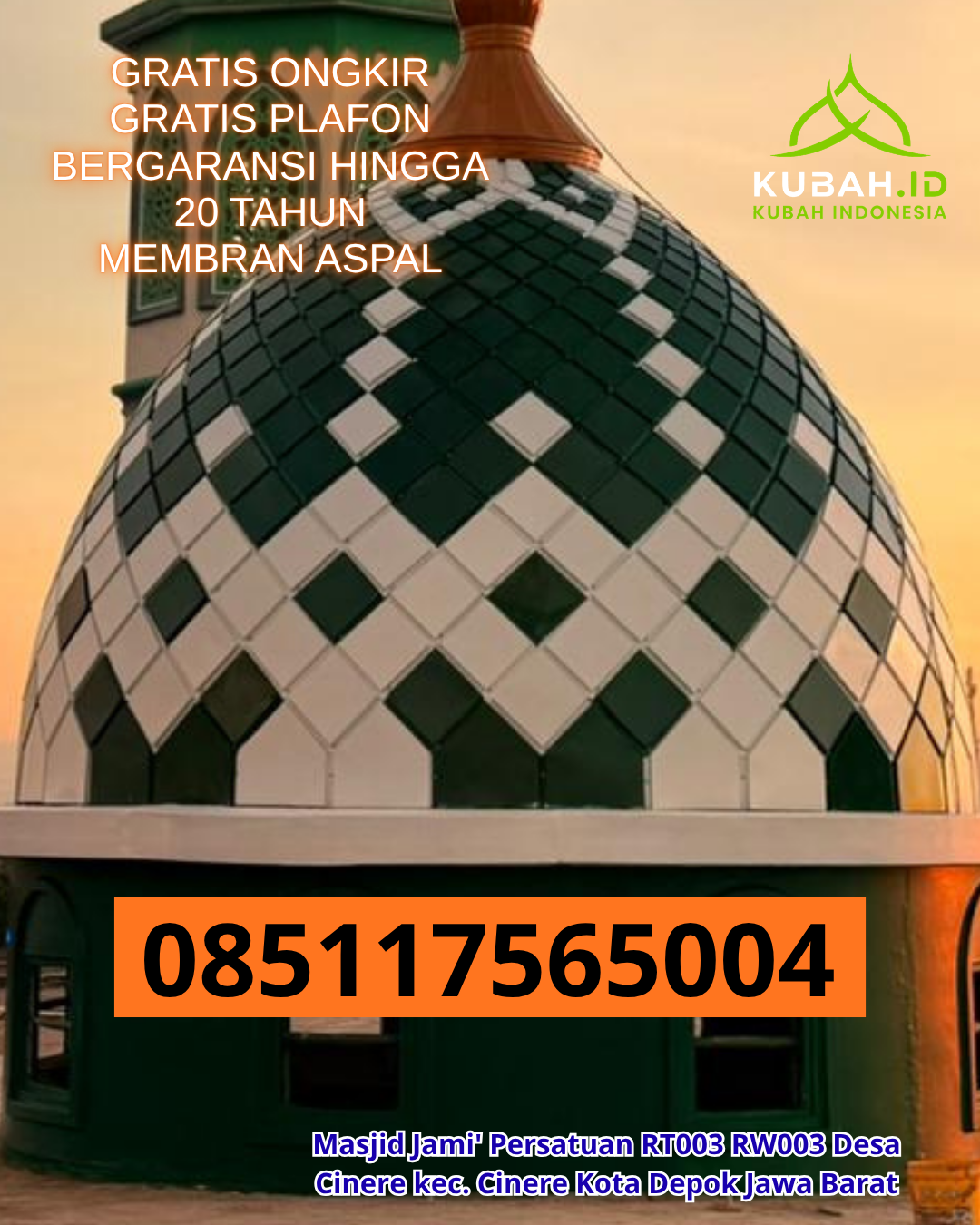 KUBAH MASJID GRC BERKUALITAS BERGARANSI DI PURWODADI, MUSI RAWAS, SUMATERA SELATAN (WA: 085117565004)