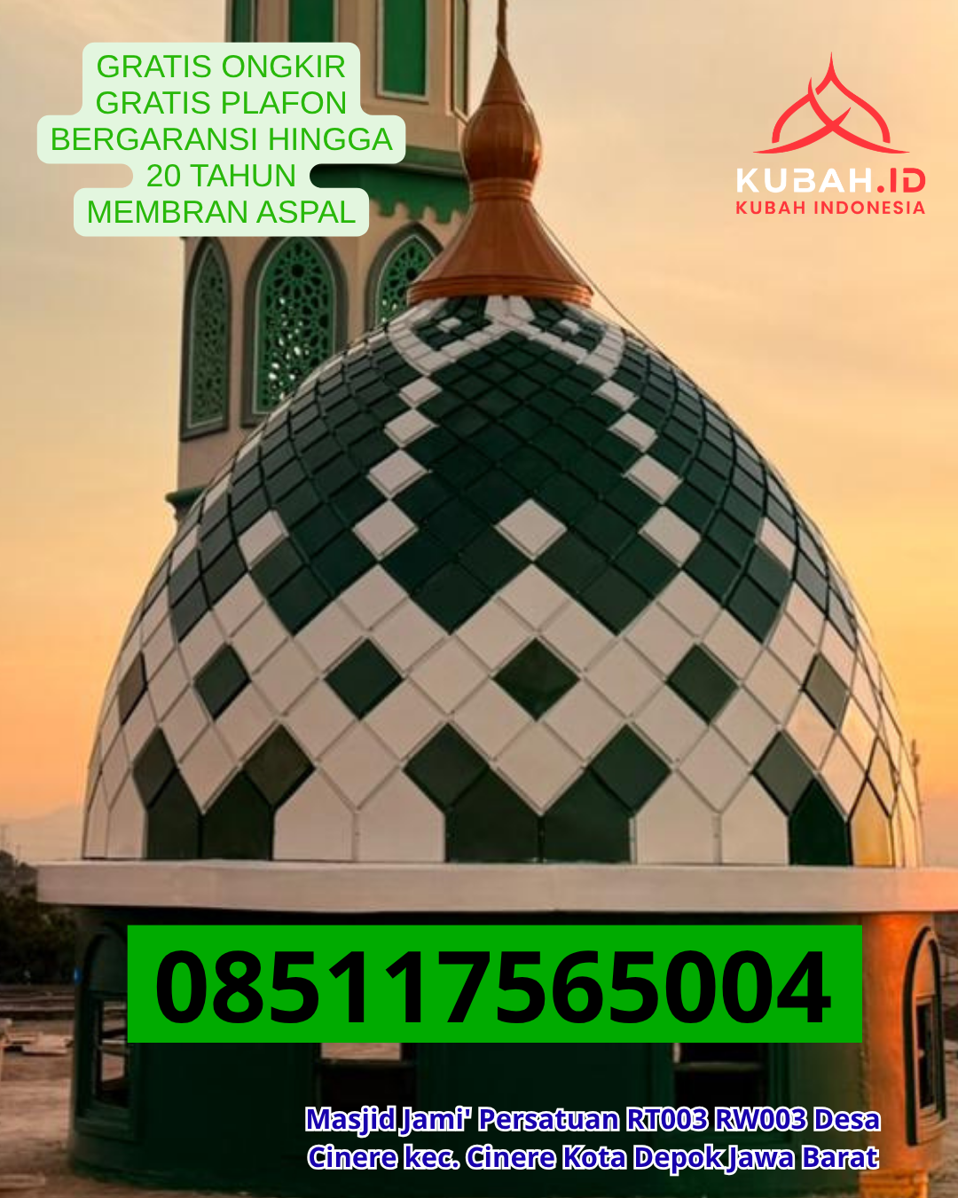 KUBAH MASJID GALVALUME HARGA TERJANGKAU DI SINGKAWANG TENGAH, KOTA SINGKAWANG, KALIMANTAN BARAT (WA: 085117565004)