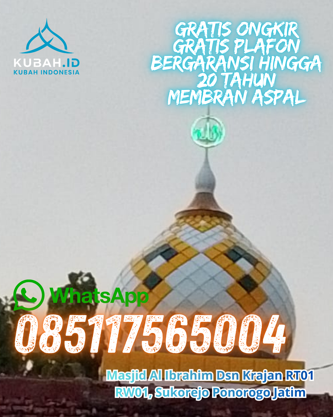 KUBAH MASJID GRC DESAIN ELEGAN DI MUARA SABAK BARAT, TANJUNG JABUNG TIMUR, JAMBI (WA: 085117565004)