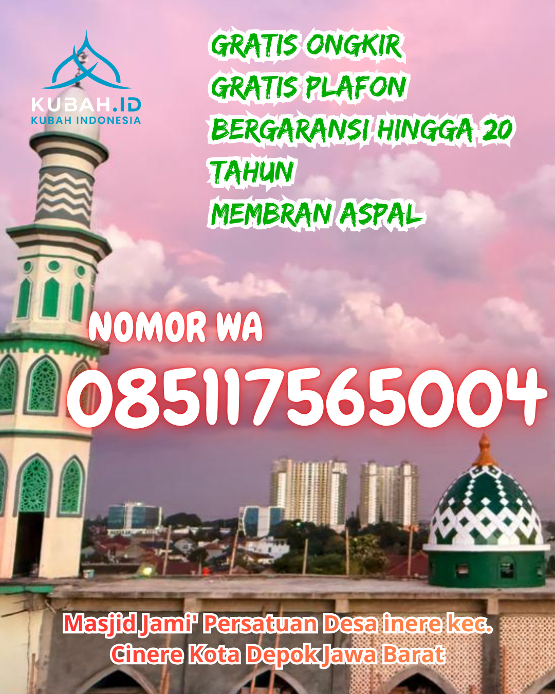JUAL KUBAH MASJID GRC PREMIUM DI RAMBAH HILIR, ROKAN HULU, RIAU (WA: 085117565004)