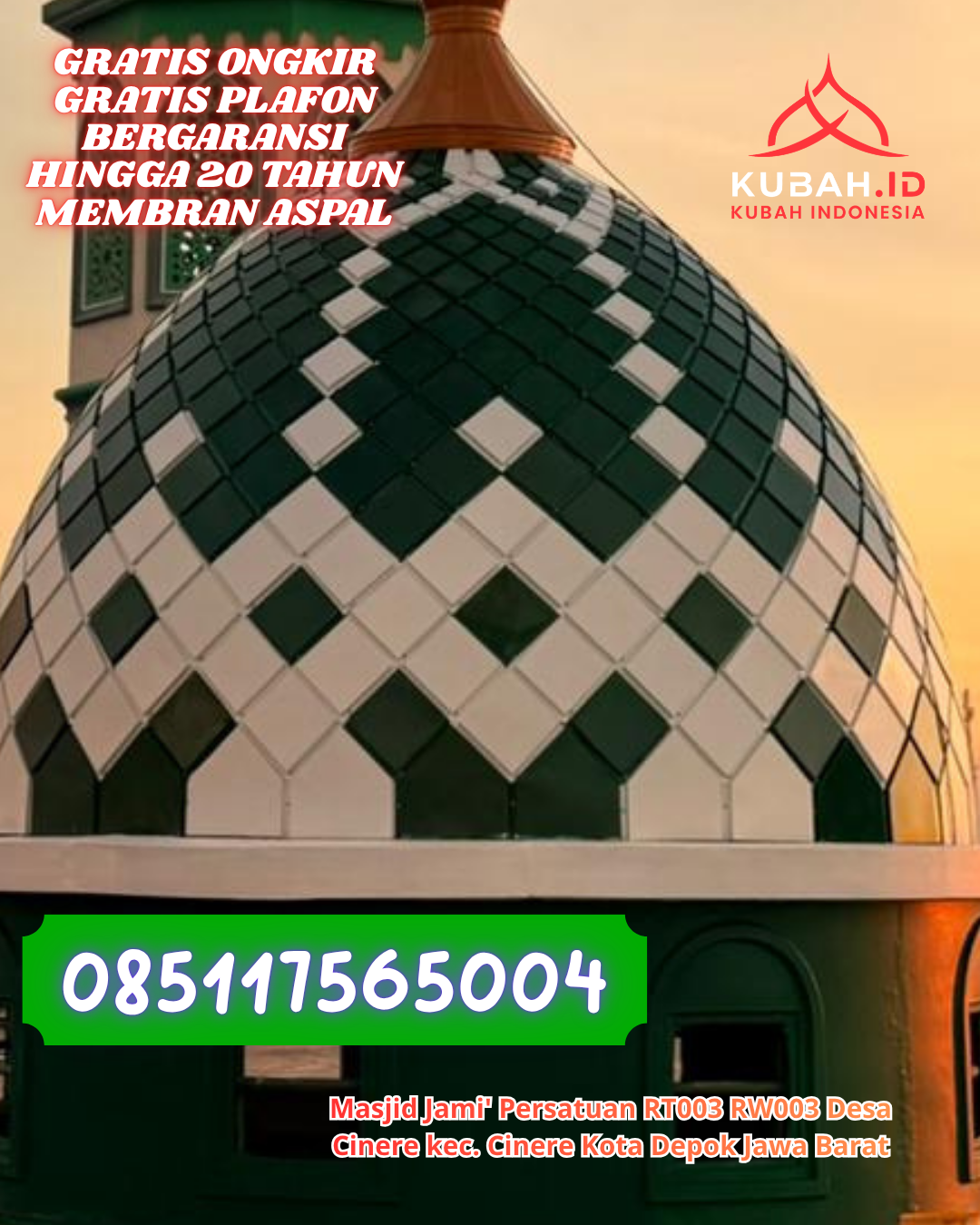 KUBAH MASJID STAINLESS STEEL MODERN DI PAYARAMAN, OGAN ILIR, SUMATERA SELATAN (WA: 085117565004)