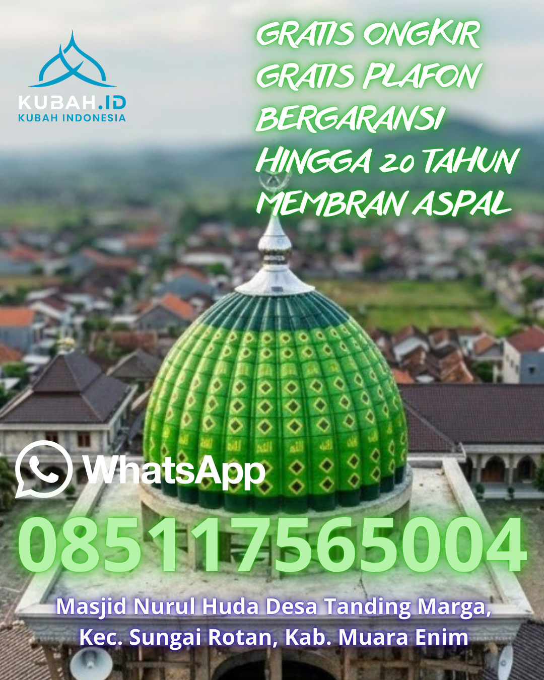 KUBAH MASJID ENAMEL DESAIN ELEGAN DI AIR HANGAT, KERINCI, JAMBI (WA: 085117565004)