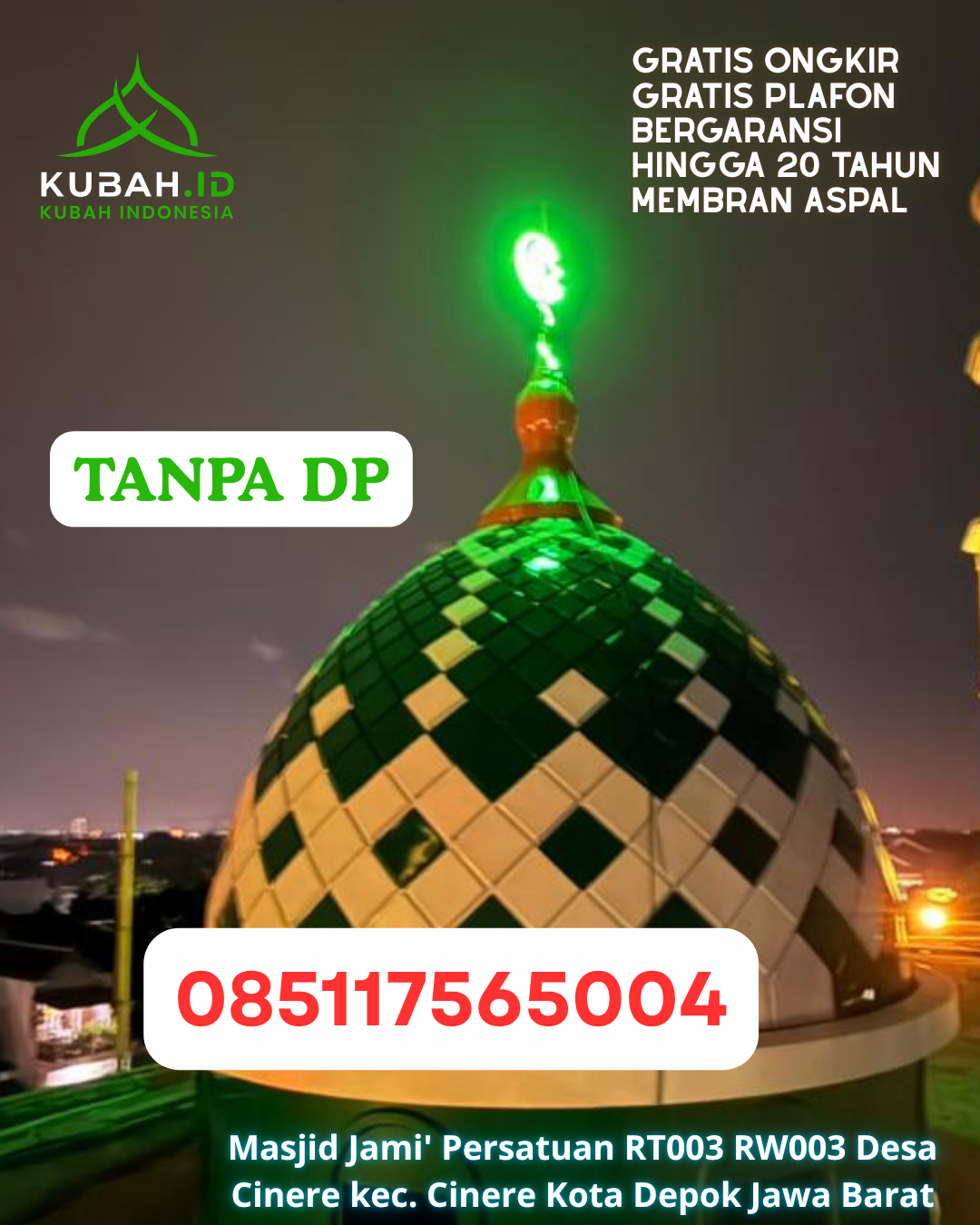 KUBAH MASJID STAINLESS STEEL TAHAN LAMA KEC. TONDANO UTARA KAB. MINAHASA PROV. SULAWESI UTARA WA 085117565004