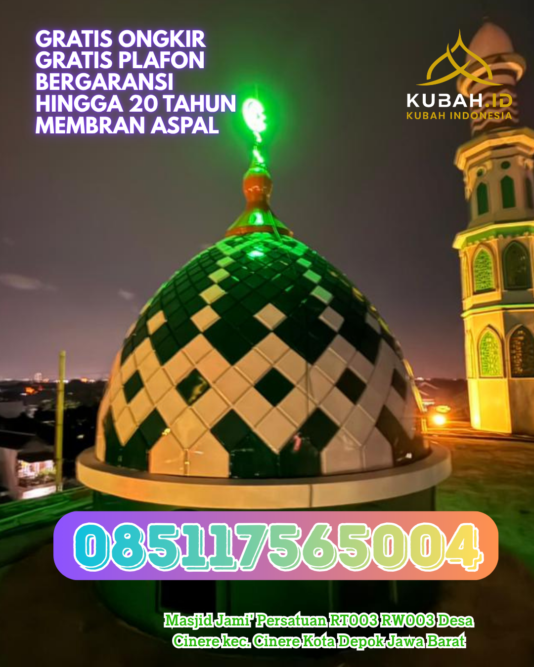 KUBAH MASJID GRC KUAT & RINGAN DI TELUK BINTAN, BINTAN, KEPULAUAN RIAU (WA: 085117565004)