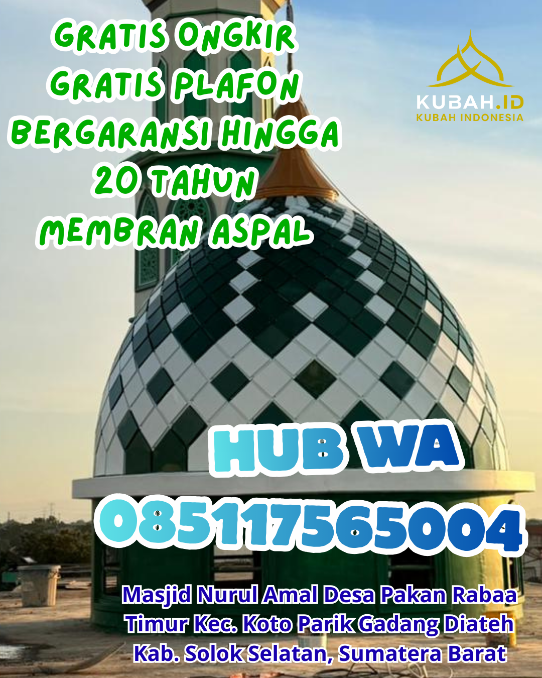 KUBAH MASJID GRC DESAIN ELEGAN DI BAGAN SINEMBAH, ROKAN HILIR, RIAU (WA: 085117565004)