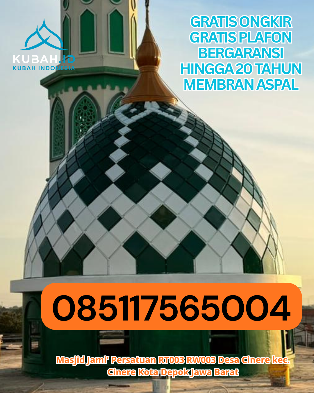 PABRIK KUBAH MASJID ENAMEL BERGARANSI DI BETUNG, BANYUASIN (WA: 085117565004)
