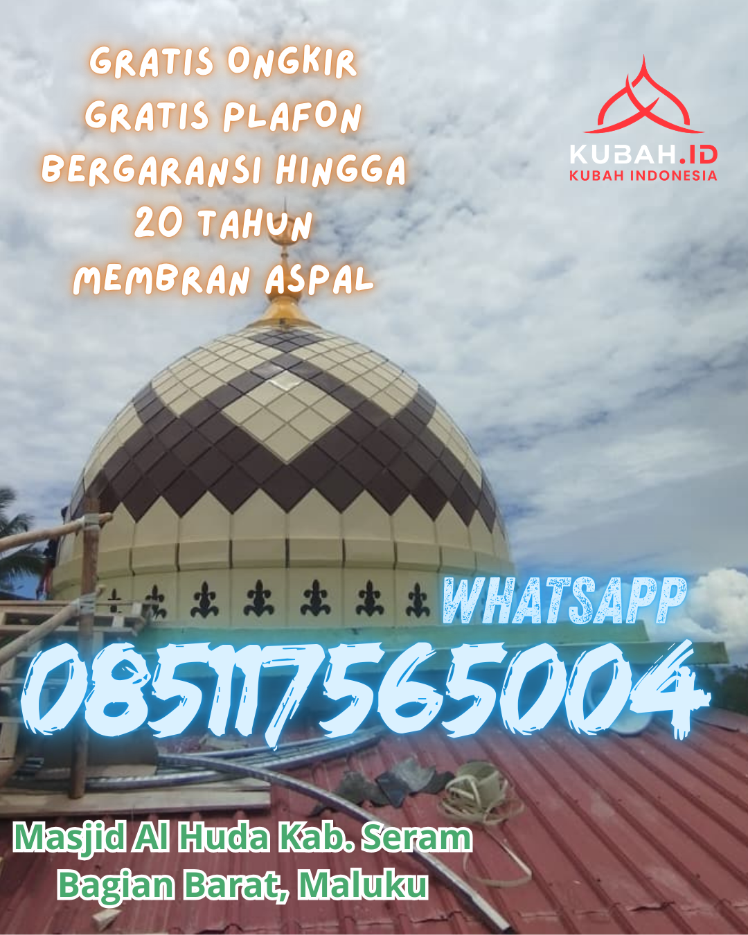 KUBAH MASJID GALVALUME DESAIN ELEGAN DI PADANG PANJANG BARAT, PADANG PANJANG, SUMATERA BARAT (WA: 085117565004)