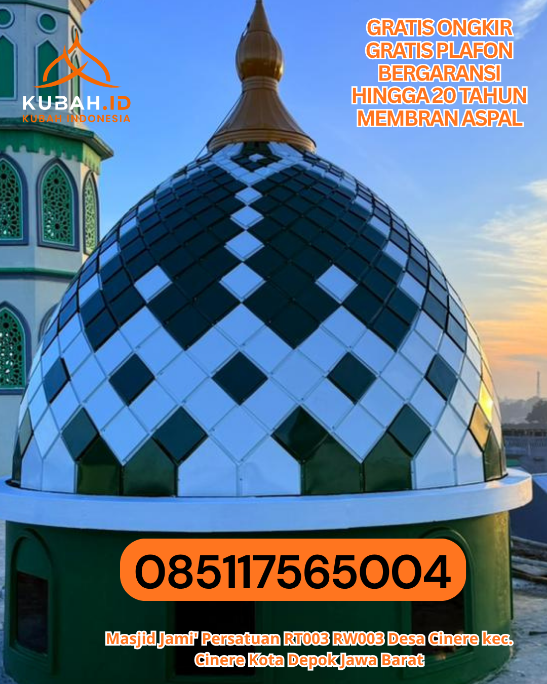 JUAL KUBAH MASJID ENAMEL TERPERCAYA DI GADING REJO, KAB. PRINGSEWU, LAMPUNG (WA: 085117565004)