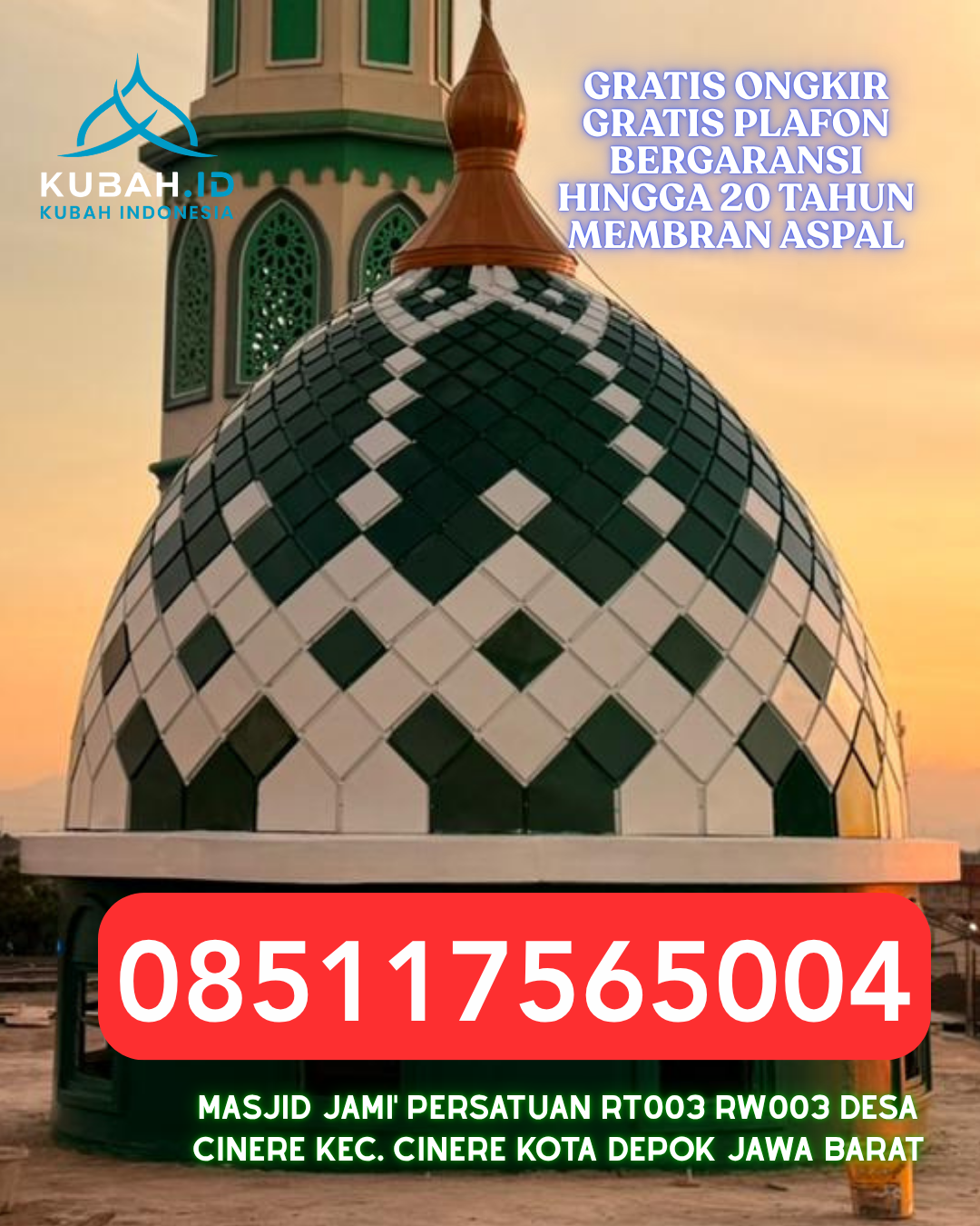 KUBAH MASJID GRC MODEL TERBARU SIAP ORDER DI KISAM ILIR, OGAN KOMERING ULU SELATAN (WA: 085117565004)