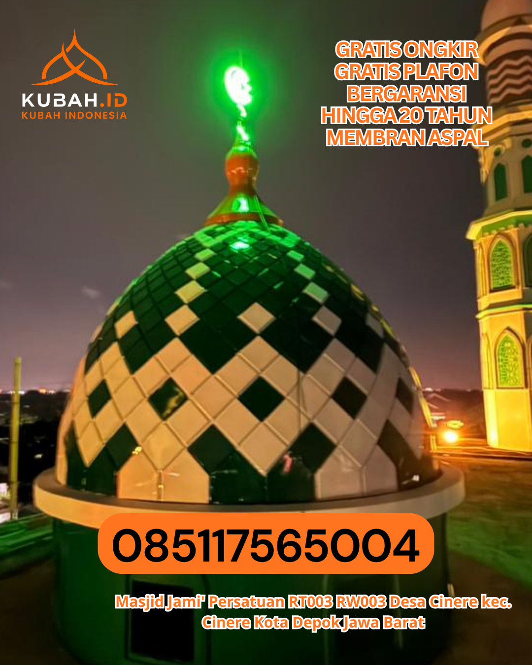 KUBAH MASJID GRC KUAT DAN TAHAN LAMA DI BENUA KAYONG, KAB. KETAPANG, KALIMANTAN BARAT (WA: 085117565004)