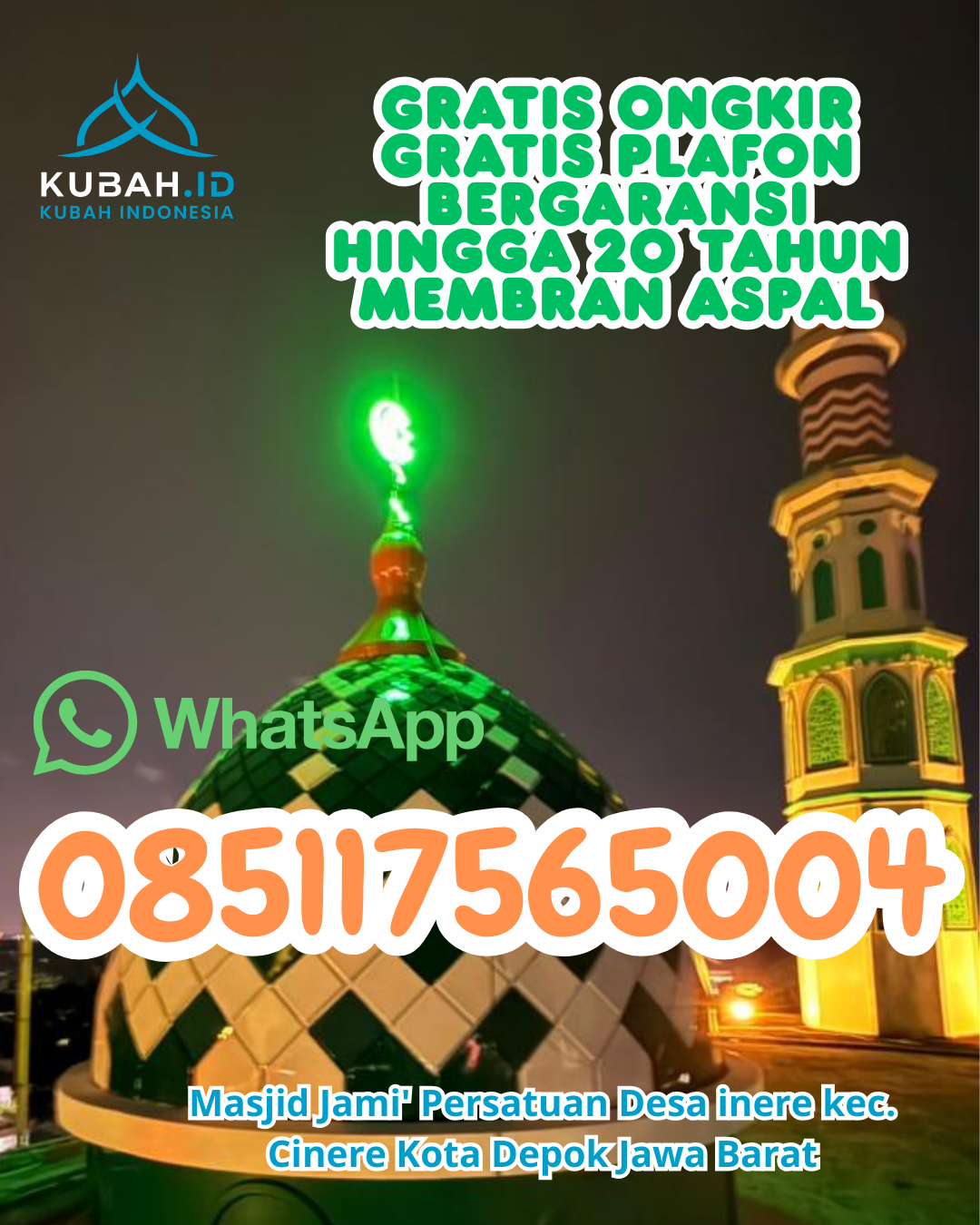 KUBAH MASJID STAINLESS STEEL BERKUALITAS BERGARANSI DI SUNGAI BUNGKAL, SUNGAI PENUH, JAMBI (WA: 085117565004)