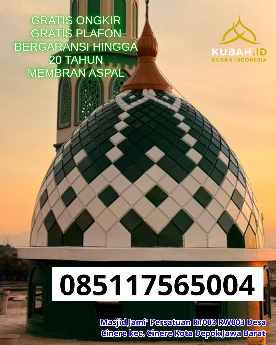 KUBAH MASJID STAINLESS STEEL BERKUALITAS BERGARANSI DI KELAM TENGAH, KAUR, BENGKULU (WA: 085117565004)