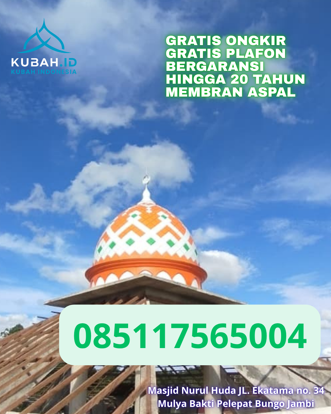 KUBAH MASJID GRC DESAIN ELEGAN DI TANJUNGPINANG BARAT, TANJUNGPINANG, KEPULAUAN RIAU (WA: 085117565004)
