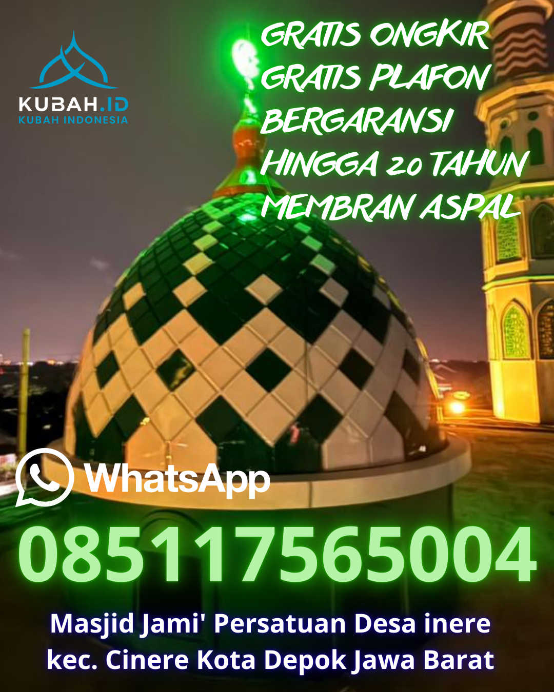JUAL KUBAH MASJID GRC PREMIUM DI BENAI, KUANTAN SINGINGI, RIAU (WA: 085117565004)
