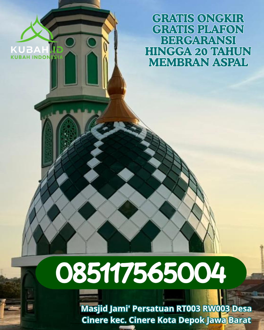 KUBAH MASJID GRC KUAT DAN TAHAN LAMA DI KEMBAYAN, KAB. SANGGAU, KALIMANTAN BARAT (WA: 085117565004)