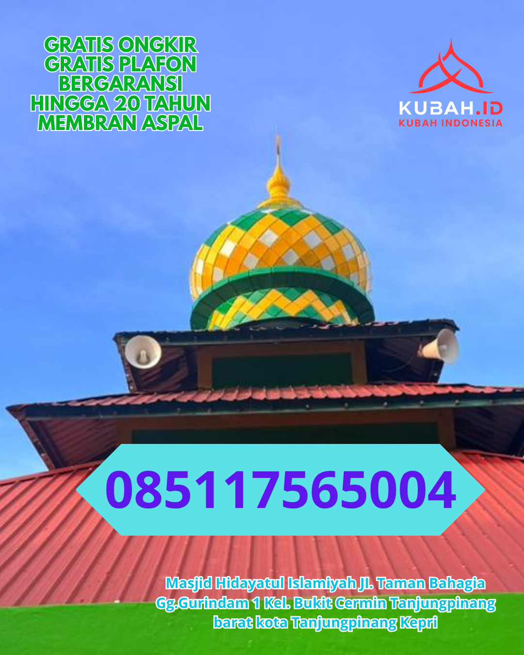 JUAL KUBAH MASJID STAINLESS STEEL PREMIUM DI INDRALAYA UTARA, OGAN ILIR, SUMATERA SELATAN (WA: 085117565004)