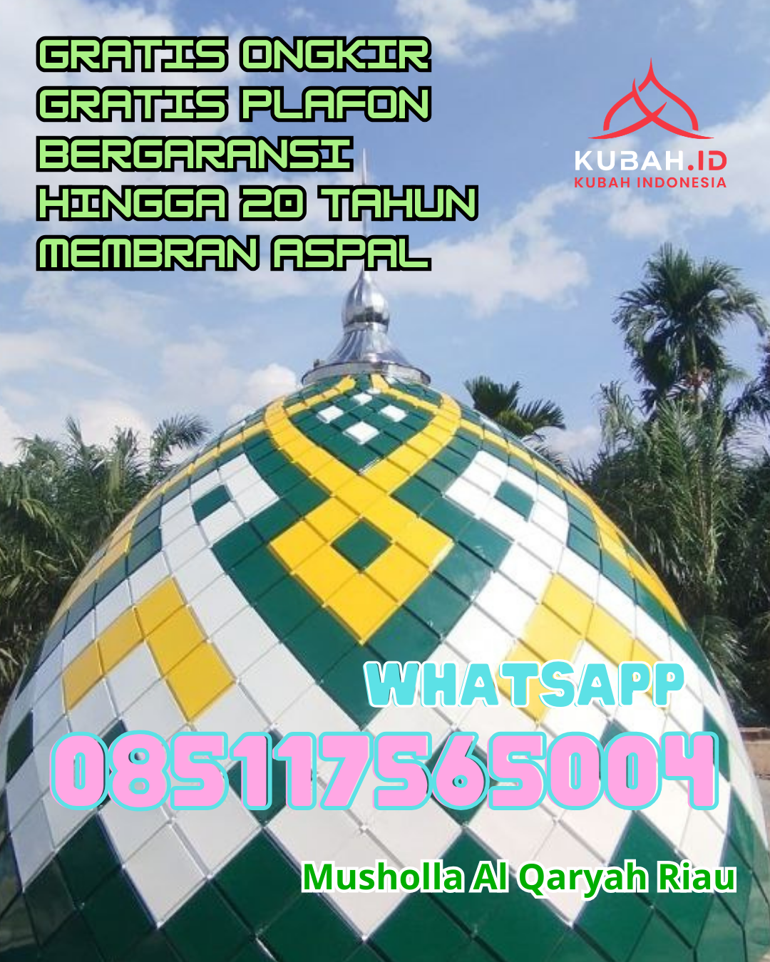 KUBAH MASJID GALVALUME DESAIN ELEGAN DI SEI RAMPAH, SERDANG BEDAGAI, SUMATERA UTARA (WA: 085117565004)