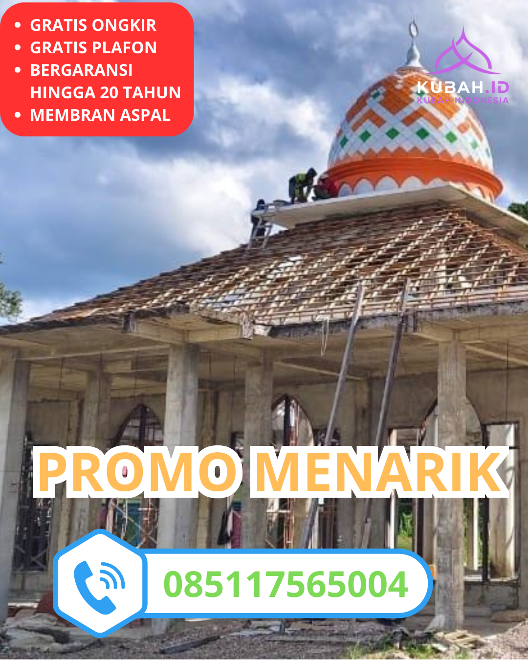 KUBAH MASJID GALVALUME HARGA TERJANGKAU DI KEC. GONDOMANAN, KOTA YOGYAKARTA (WA: 085117565004)