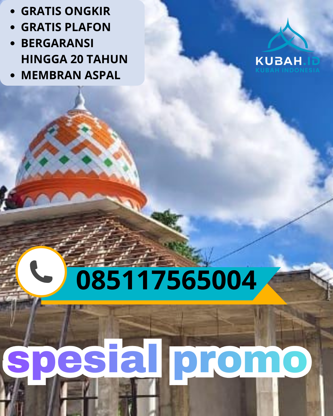 KUBAH MASJID GALVALUME BERKUALITAS BERGARANSI DI KEC. TAMAN KROCOK, KAB. BONDOWOSO, JAWA TIMUR (WA: 085117565004)