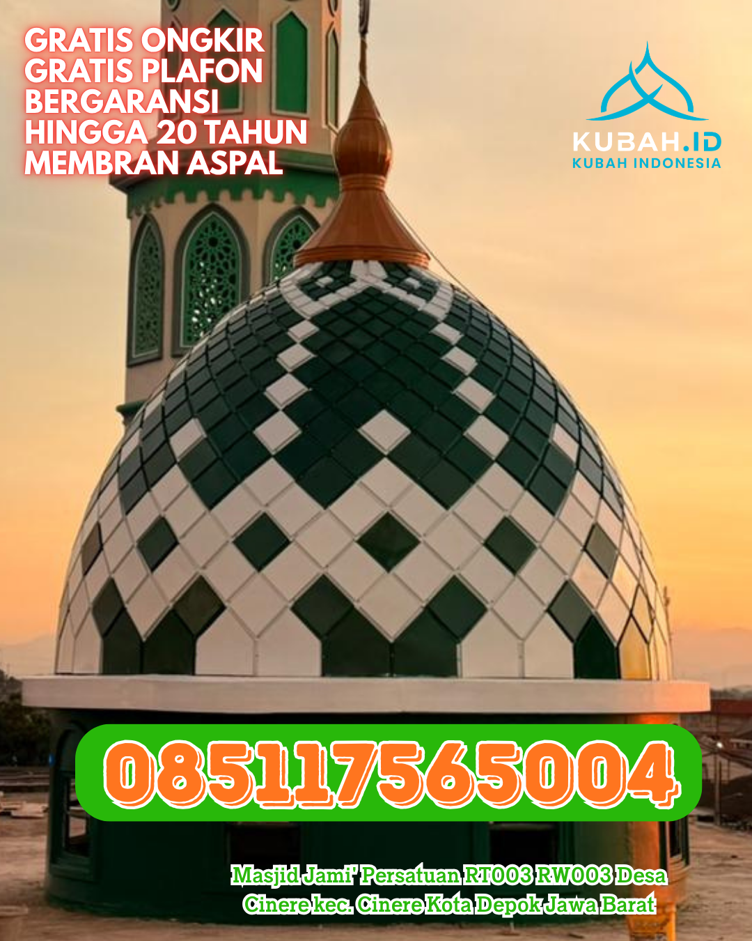KUBAH MASJID GRC DESAIN MINIMALIS DI DENTE TELADAS, KAB. TULANG BAWANG, LAMPUNG (WA: 085117565004)