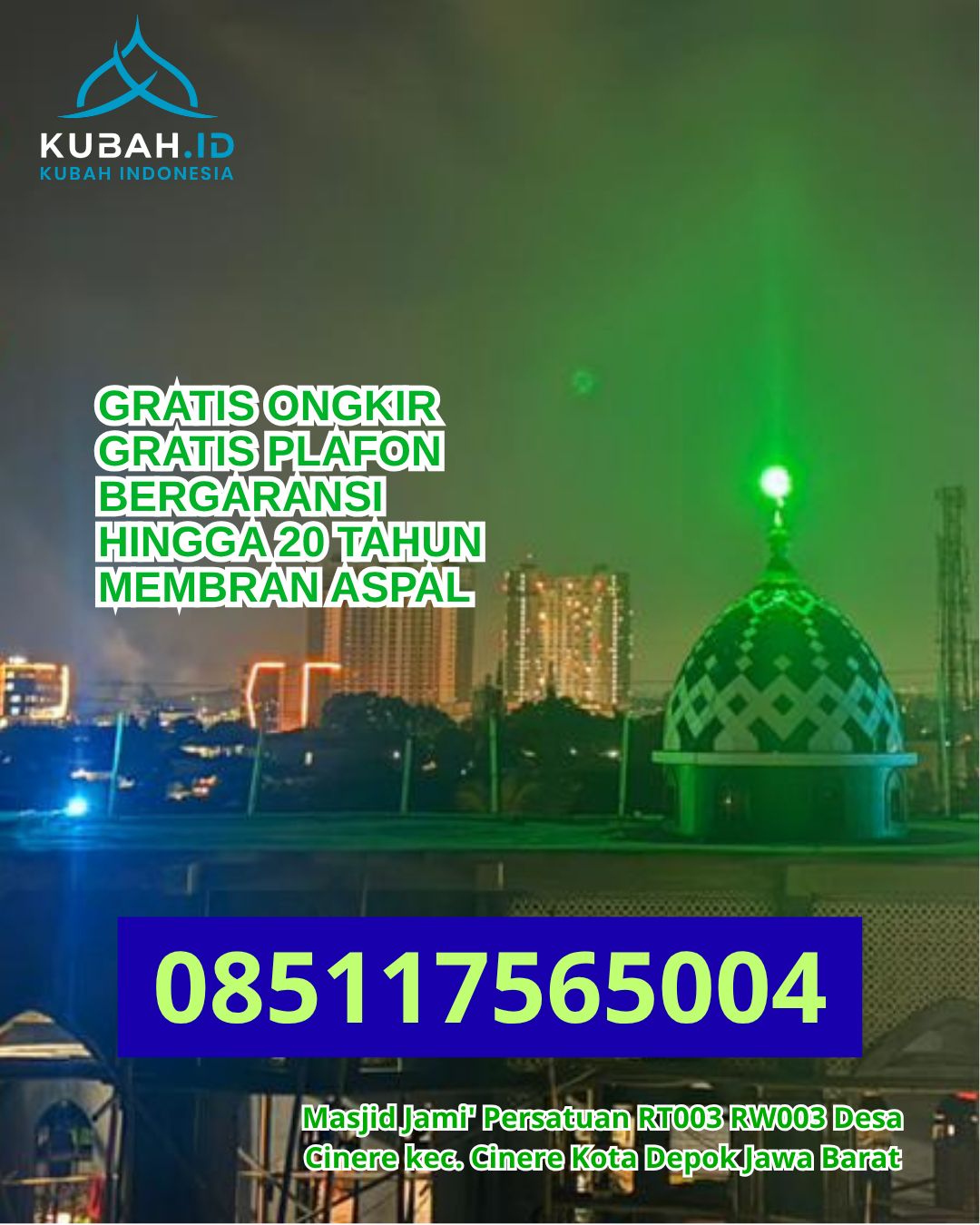 JUAL KUBAH MASJID ENAMEL TAHAN LAMA DI TANJUNG RAJA, OGAN ILIR, SUMATERA SELATAN (WA: 085117565004)