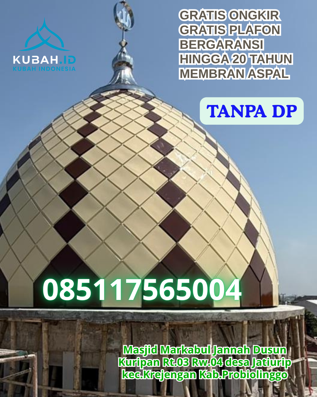 JUAL KUBAH MASJID ENAMEL TAMPILAN MEWAH KEC. ROTE SELATAN KAB. ROTE NDAO PROV. NTT WA 085117565004